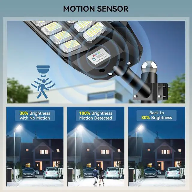Alt view image 4 of 6 - 8000W Solar Lights Outdoor, 6500K Flood Lights Outdoor, IP66 Waterproof Solar Street Lights with Motion Sensor and Remote Control for Dusk-to-Dawn Illumination for Outside, Pathway, Yard