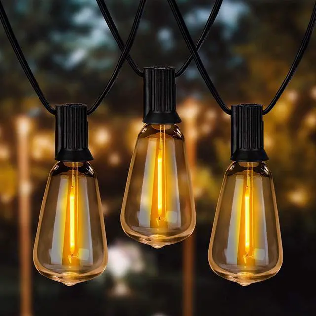 Main image of 100ft Outdoor String Lights 30 ft with 27 LED Edison Bulbs, Dimmable Waterproof Shatterproof 2200K Warm