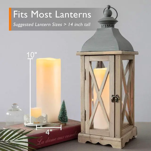 Alt view image 4 of 7 - Homemory 10" x 4" Large Waterproof Outdoor Flameless Candles with Remote Control and Timer, Battery Operated Flickering LED Pillar Candles for Outdoor Larterns, Porch, Long Lasting, Set of 2
