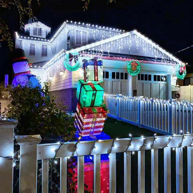 Alt view image 6 of 7 - White Christmas Lights Outdoor, 66ft 640 LED Icicle Lights for Outside House with Connectable Clear Wire 8 Modes Timer, Plug in Waterproof for Home Holiday Eaves Yard Roof Party Room Indoor Decoration