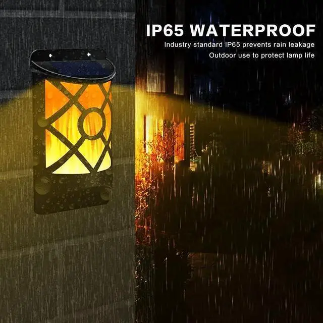 Alt view image 5 of 7 - Aityvert Solar Flame Lights Outdoor, Waterproof Flickering Flame Solar Lights Dark Sensor Auto On/Off 66 LED Solar Powered Wall Mounted Night Lights Lattice Design for Patio Deck Driveway