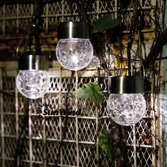 Alt view image 2 of 7 - SUNWIND Hanging Solar Ball Lights Outdoor - 8 Pack Cracked Glass Decorative Garden Lights Waterproof Solar Lanterns for Yard, Patio, Fence, Tree, or Holiday Decoration(White)