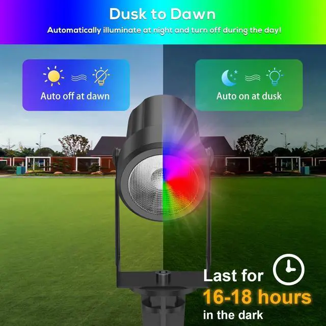 Alt view image 4 of 7 - ZYAN Solar Powered Landscape Spotlights Outdoor Waterproof IP65, RGBW Colored Spotlights for Garden Yard, Auto On/Off Remoto Control Spot Lights for Plant, Tree, Patio, Path, Lawn, Wall (8 Pack)