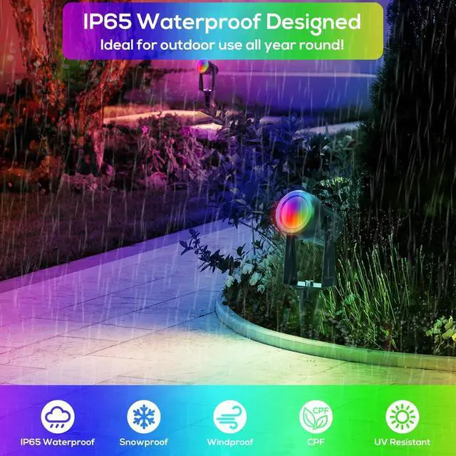 Alt view image 5 of 7 - ZYAN Solar Powered Landscape Spotlights Outdoor Waterproof IP65, RGBW Colored Spotlights for Garden Yard, Auto On/Off Remoto Control Spot Lights for Plant, Tree, Patio, Path, Lawn, Wall (8 Pack)