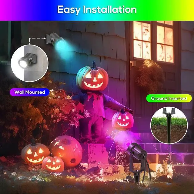 Alt view image 6 of 7 - ZYAN Solar Powered Landscape Spotlights Outdoor Waterproof IP65, RGBW Colored Spotlights for Garden Yard, Auto On/Off Remoto Control Spot Lights for Plant, Tree, Patio, Path, Lawn, Wall (8 Pack)