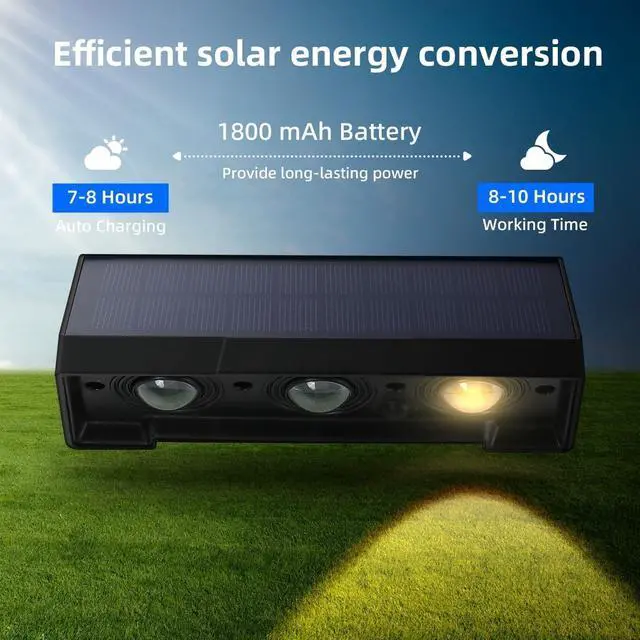 Alt view image 3 of 7 - Solar Wall Lights Outdoor, 3 LED Lenses Fence Lights Solar Powered Outdoor Waterproof Warm White, Dusk to Dawn Exterior House Number Lighting for Porch, Patio, Balcony, Deck, Address Sign (2 Pack)