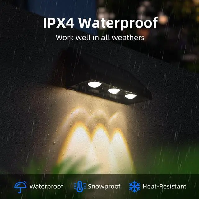 Alt view image 4 of 7 - Solar Wall Lights Outdoor, 3 LED Lenses Fence Lights Solar Powered Outdoor Waterproof Warm White, Dusk to Dawn Exterior House Number Lighting for Porch, Patio, Balcony, Deck, Address Sign (2 Pack)