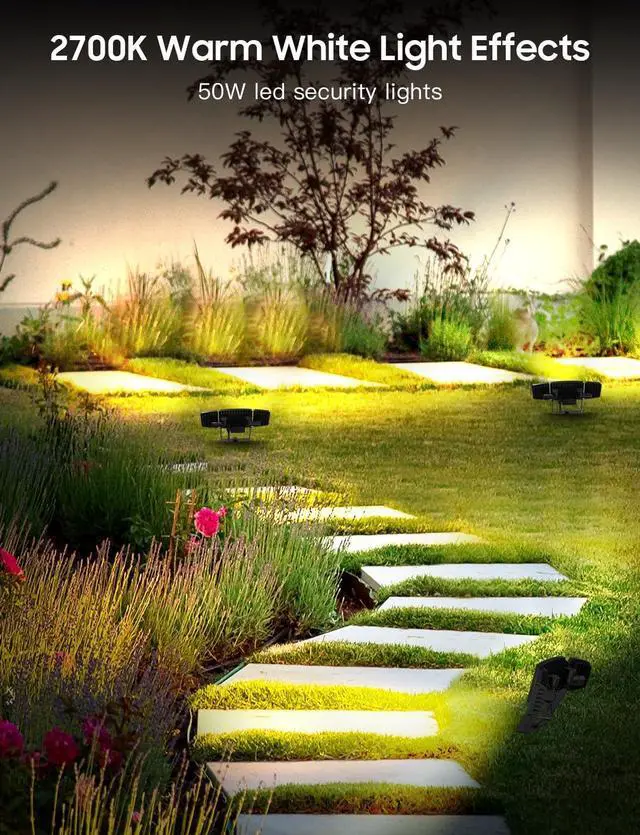 Alt view image 4 of 7 - Onforu Outdoor Flood Lights 50W, 3 Head RGBW Multicolor Outdoor Flood Lights with 2700K Warm White, Color Changing Flood Light with Remote Control, IP65 for Garden, Yard