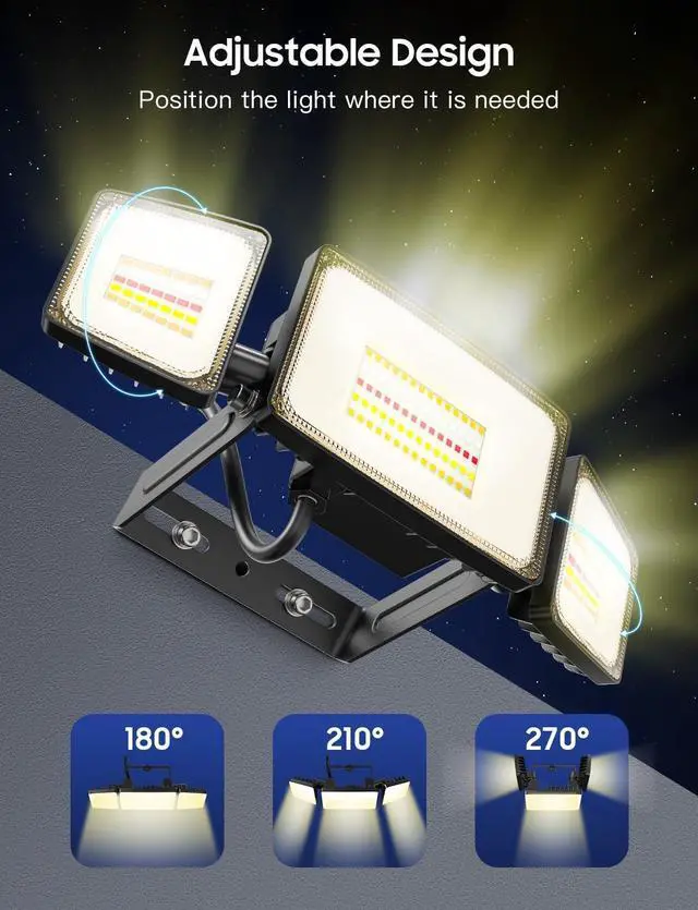 Alt view image 6 of 7 - Onforu Outdoor Flood Lights 50W, 3 Head RGBW Multicolor Outdoor Flood Lights with 2700K Warm White, Color Changing Flood Light with Remote Control, IP65 for Garden, Yard