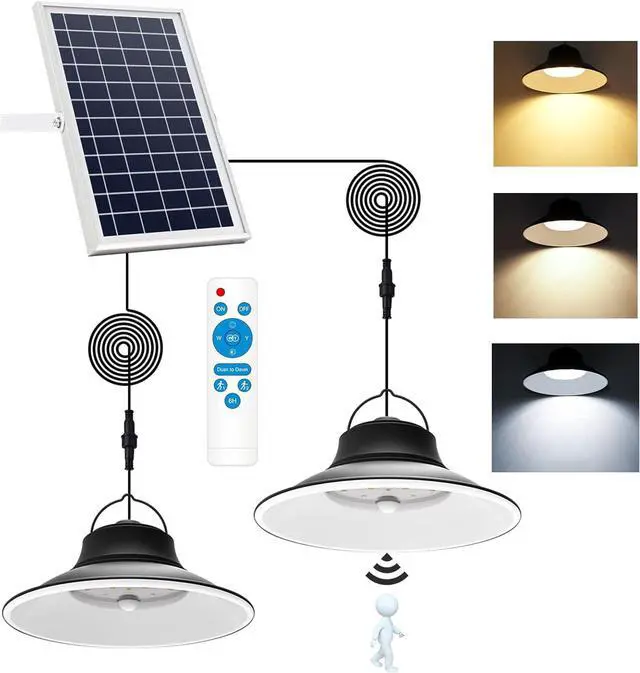 Main image of NIORSUN Solar Pendant Light, Upgraded Motion Sensor Light Outdoor Solar Lights Indoor Dimmable with Remote 3000K/4500K/6000K, 2x16.4ft Cable IP65 Waterproof for Shed, Barn, Gazebo, Patio(2 Pack)