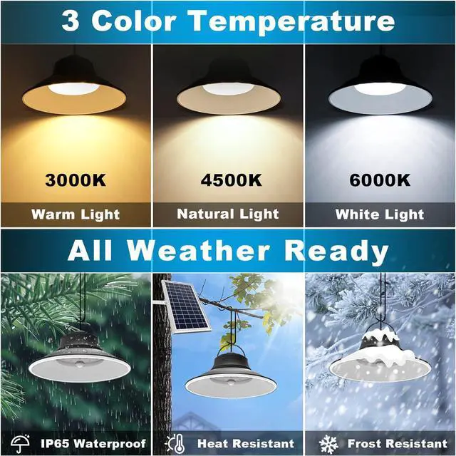 Alt view image 4 of 7 - NIORSUN Solar Pendant Light, Upgraded Motion Sensor Light Outdoor Solar Lights Indoor Dimmable with Remote 3000K/4500K/6000K, 2x16.4ft Cable IP65 Waterproof for Shed, Barn, Gazebo, Patio(2 Pack)
