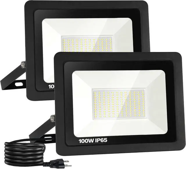 Main image of 2 Pack Outdoor Flood Light, 10000LM Super Bright LED Work Light with 5.9FT Plug, IP65 Waterproof 6000K Daylight White LED Flood Light with 180°Adjustable Bracket for Garage, Yard