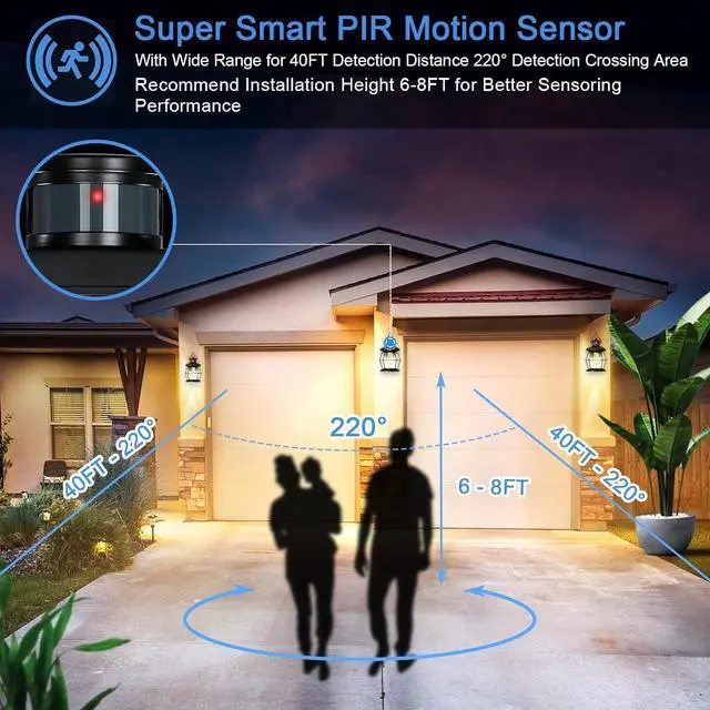 Alt view image 4 of 6 - Motion Sensor Outdoor Wall Lights, Advanced Dusk to Dawn Exterior Fixtures Wall Sconce, Porch Light Wall Mount for Outside Patio,Entryway,Garage(Oil Rubbed Bronze)