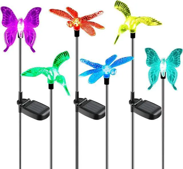 Main image of OxyLED Solar Garden Stake Lights 6 Pack Outdoor LED Figurine Lighting Color Changing Waterproof Solar Hummingbird Lights Butterfly Dragonfly for Patio Yard Pathway