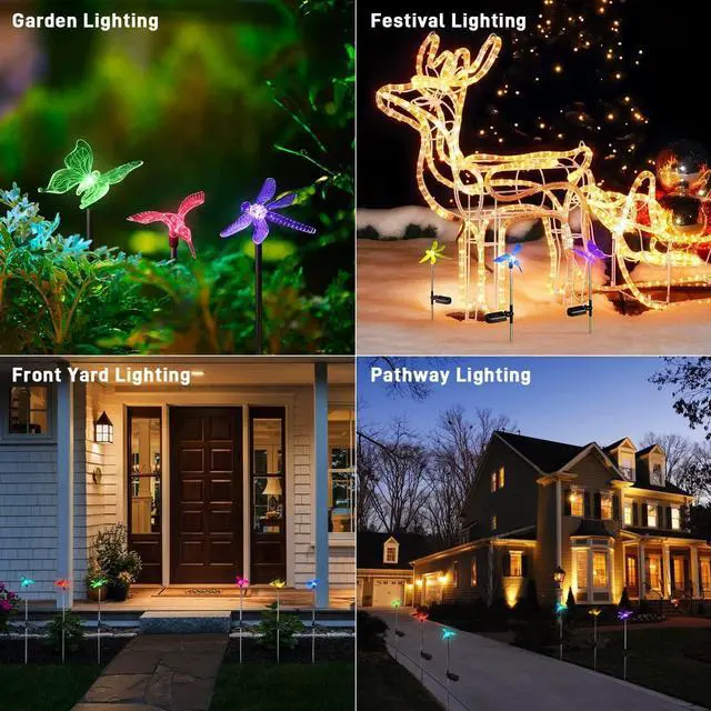 Alt view image 4 of 7 - OxyLED Solar Garden Stake Lights 6 Pack Outdoor LED Figurine Lighting Color Changing Waterproof Solar Hummingbird Lights Butterfly Dragonfly for Patio Yard Pathway