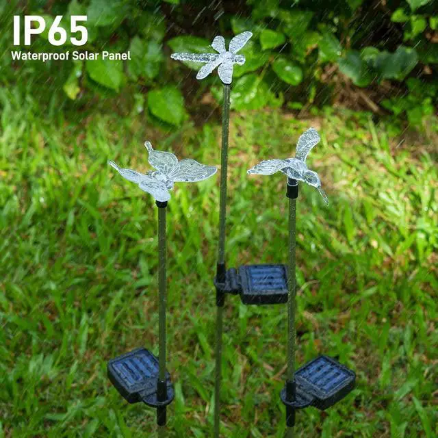 Alt view image 6 of 7 - OxyLED Solar Garden Stake Lights 6 Pack Outdoor LED Figurine Lighting Color Changing Waterproof Solar Hummingbird Lights Butterfly Dragonfly for Patio Yard Pathway