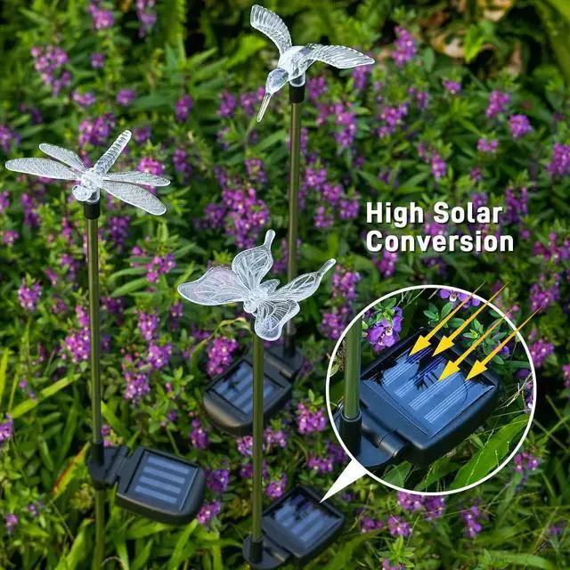 Alt view image 7 of 7 - OxyLED Solar Garden Stake Lights 6 Pack Outdoor LED Figurine Lighting Color Changing Waterproof Solar Hummingbird Lights Butterfly Dragonfly for Patio Yard Pathway