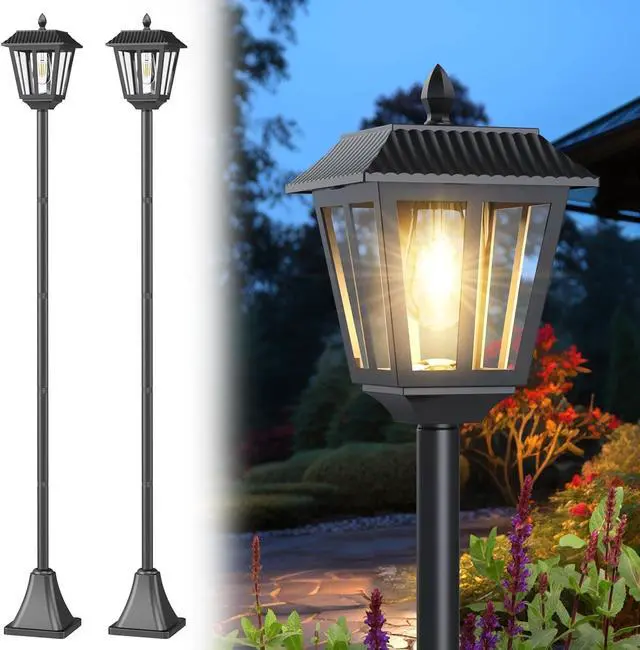Main image of 68" Solar Lamp Post Lights 2Pack, Outdoor Post Lights Waterproof, Pole Lights Outdoor, Decorative Lamp for Garden, Patio, Lawn, Pathway, Driveway, Front/Back Door, Warm White (2)