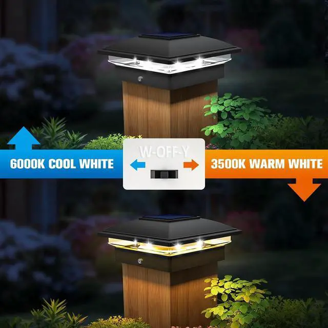 Alt view image 4 of 7 - VOLISUN Solar Post Cap Light Outdoor Waterproof 4pack,Solar Fence - Post Lights for 4x4 5x5 6x6 Wooden/Vinyl Post,Black Deck Post Cap Light Solar Powered with Warm White for Garden/Patio/Porch