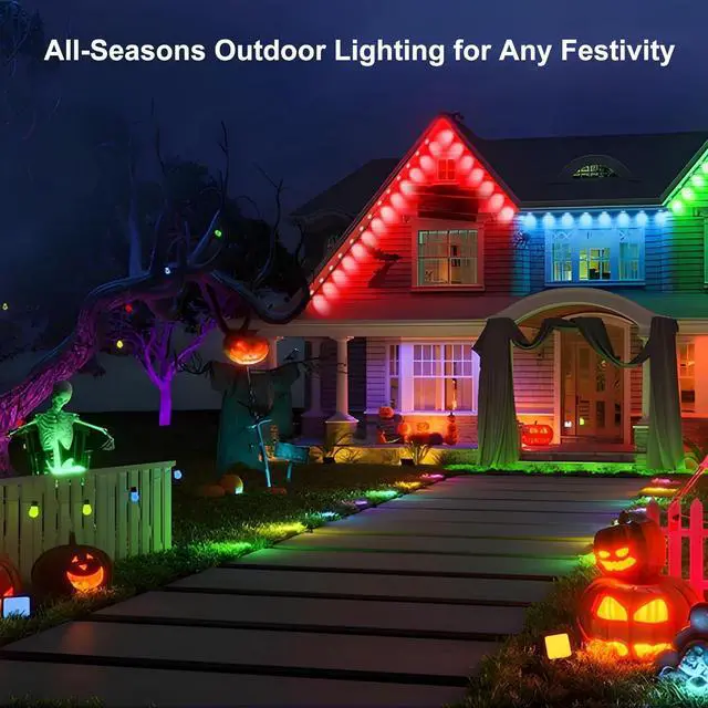 Alt view image 3 of 7 - Permanent Outdoor Lights, 100ft RGB Outdoor Christmas Lights with 72 LED Lights, IP67 Waterproof LED Eaves Lights with DIY Scene Modes for Halloween Decor, Smart APP & Remote Control