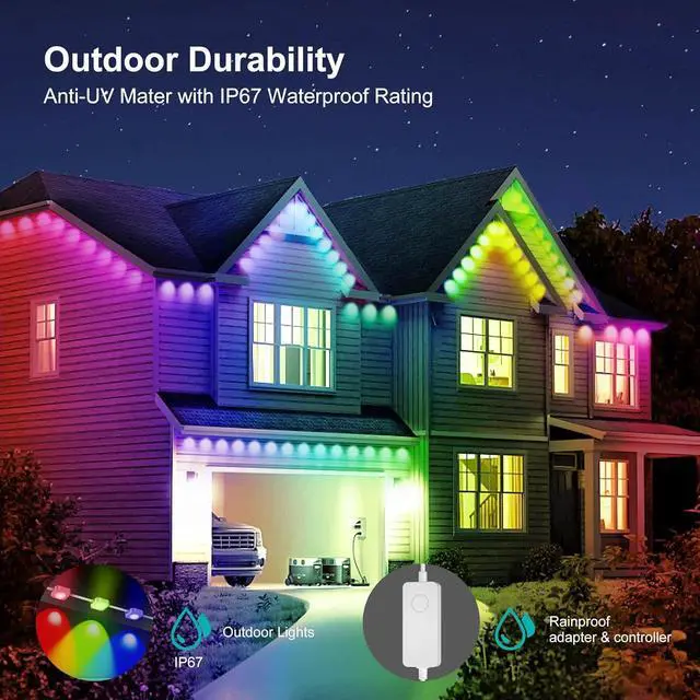 Alt view image 6 of 7 - Permanent Outdoor Lights, 100ft RGB Outdoor Christmas Lights with 72 LED Lights, IP67 Waterproof LED Eaves Lights with DIY Scene Modes for Halloween Decor, Smart APP & Remote Control