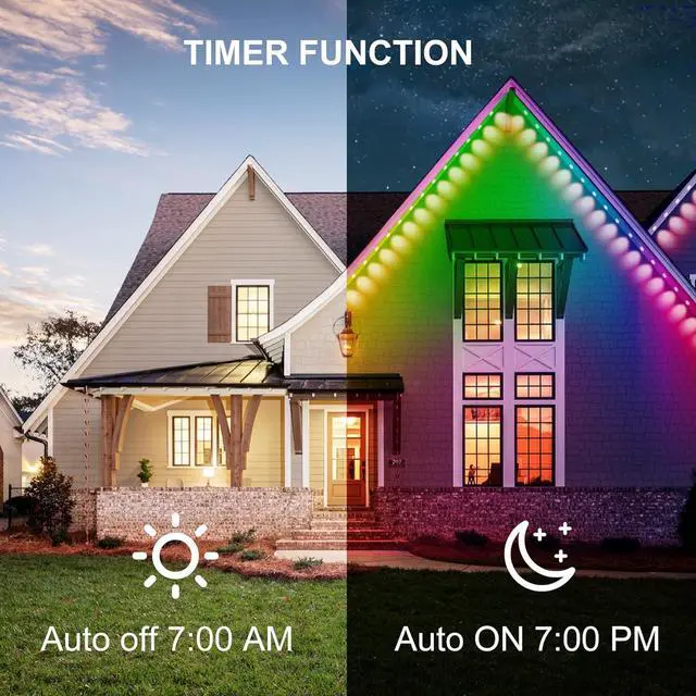 Alt view image 7 of 7 - Permanent Outdoor Lights, 100ft RGB Outdoor Christmas Lights with 72 LED Lights, IP67 Waterproof LED Eaves Lights with DIY Scene Modes for Halloween Decor, Smart APP & Remote Control