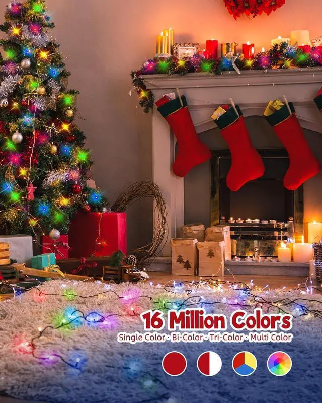 Alt view image 2 of 7 - Minetom-Color-Changing-Christmas-Lights-Outdoor, 66Ft 200 LED Smart RGB String Lights App Controlled, Dimmable Timer Twinkle Christmas Tree Lights, Xmas Tree Light Plug in for Xmas Tree Party Decor
