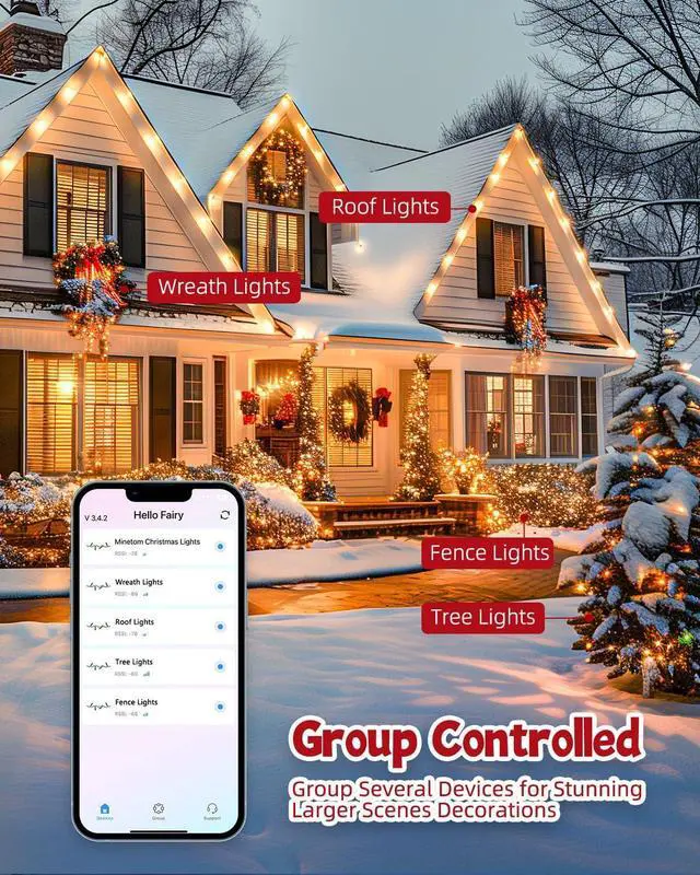 Alt view image 3 of 7 - Minetom-Color-Changing-Christmas-Lights-Outdoor, 66Ft 200 LED Smart RGB String Lights App Controlled, Dimmable Timer Twinkle Christmas Tree Lights, Xmas Tree Light Plug in for Xmas Tree Party Decor