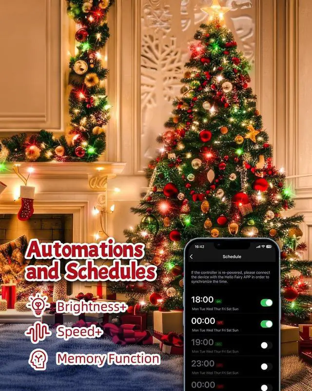 Alt view image 4 of 7 - Minetom-Color-Changing-Christmas-Lights-Outdoor, 66Ft 200 LED Smart RGB String Lights App Controlled, Dimmable Timer Twinkle Christmas Tree Lights, Xmas Tree Light Plug in for Xmas Tree Party Decor
