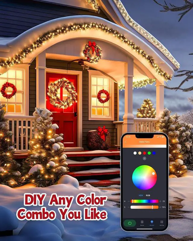 Alt view image 6 of 7 - Minetom-Color-Changing-Christmas-Lights-Outdoor, 66Ft 200 LED Smart RGB String Lights App Controlled, Dimmable Timer Twinkle Christmas Tree Lights, Xmas Tree Light Plug in for Xmas Tree Party Decor