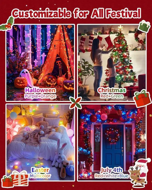 Alt view image 7 of 7 - Minetom-Color-Changing-Christmas-Lights-Outdoor, 66Ft 200 LED Smart RGB String Lights App Controlled, Dimmable Timer Twinkle Christmas Tree Lights, Xmas Tree Light Plug in for Xmas Tree Party Decor
