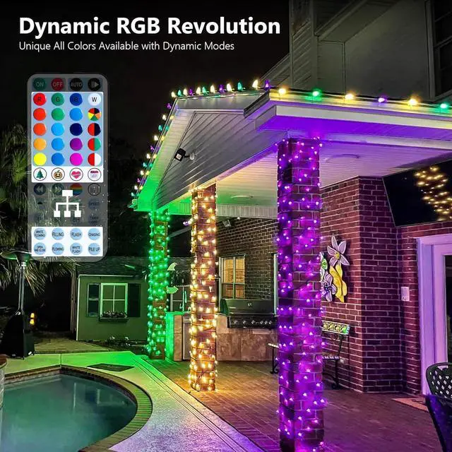 Alt view image 2 of 7 - Brizled Christmas String Lights, 33ft 100 LED Color Changing Christmas Lights with Remote, RGB Christmas Tree Light Dimmable Music Plugin Mini Xmas Light Outdoor for Xmas Party Home