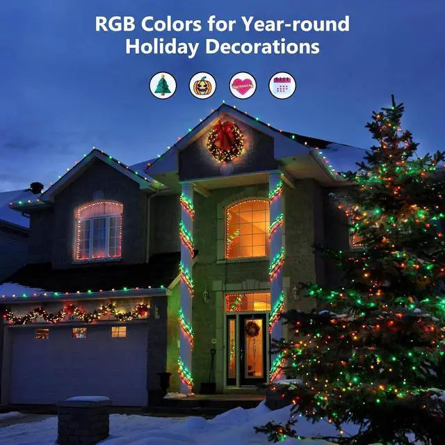 Alt view image 3 of 7 - Brizled Christmas String Lights, 33ft 100 LED Color Changing Christmas Lights with Remote, RGB Christmas Tree Light Dimmable Music Plugin Mini Xmas Light Outdoor for Xmas Party Home