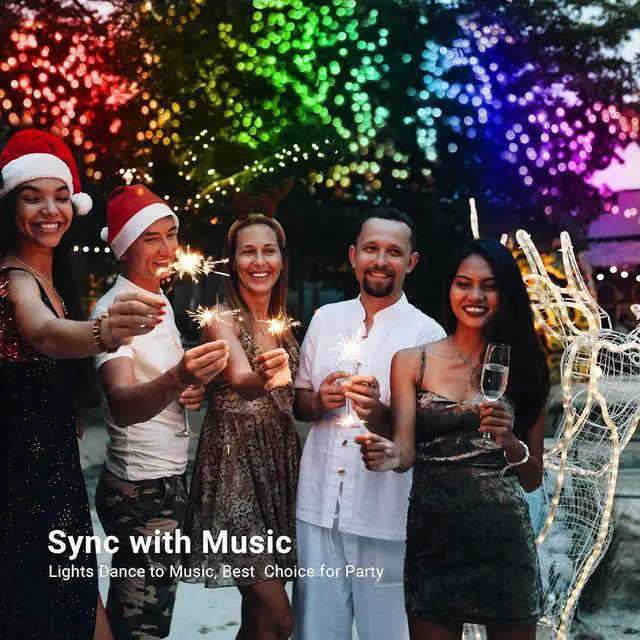 Alt view image 4 of 7 - Brizled Christmas String Lights, 33ft 100 LED Color Changing Christmas Lights with Remote, RGB Christmas Tree Light Dimmable Music Plugin Mini Xmas Light Outdoor for Xmas Party Home