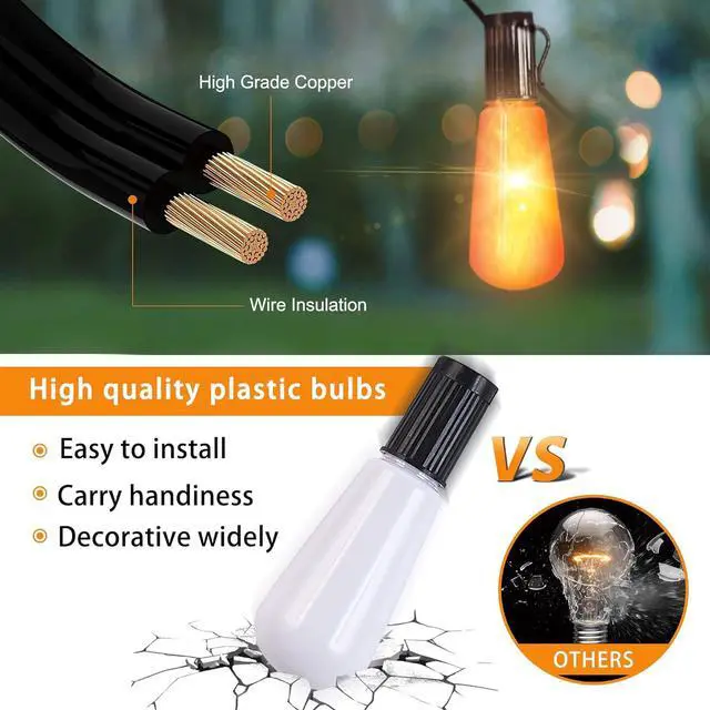 Alt view image 2 of 7 - Flickering Flame String Lights - 22Ft 20LED for Outside, Plug-in Garden Decor - Halloween Christmas Indoor Outdoor, Connectable Backyard Decorative Cafe Bistro Patio
