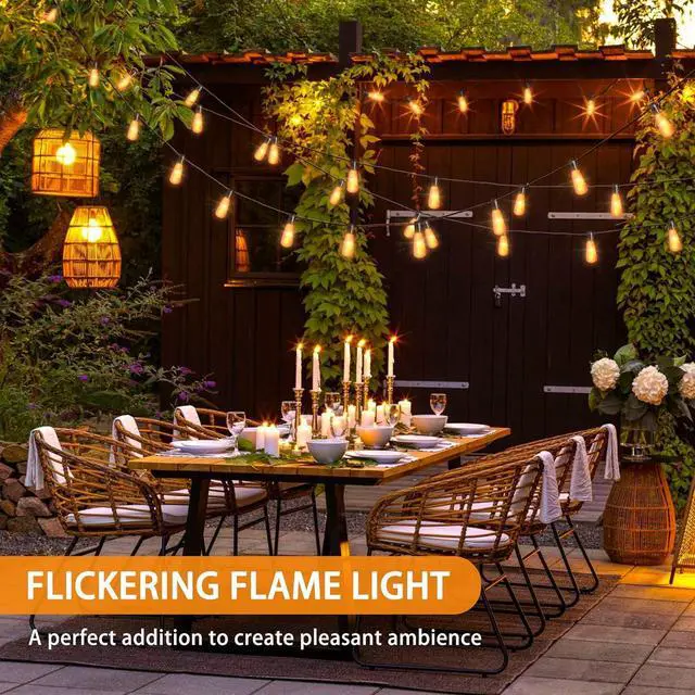 Alt view image 5 of 7 - Flickering Flame String Lights - 22Ft 20LED for Outside, Plug-in Garden Decor - Halloween Christmas Indoor Outdoor, Connectable Backyard Decorative Cafe Bistro Patio