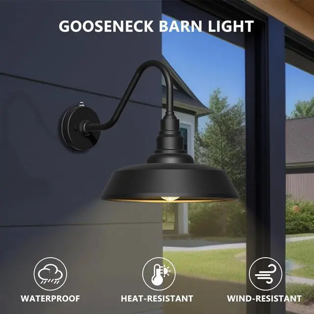 Alt view image 4 of 7 - 21 Inch Large Gooseneck Barn Light Outdoor, Exterior Black Barn Light with Dusk to Dawn Sensor Waterproof and Rust-Resistant Wall Light for Farmhouse, Porch, Patio, Gooseneck Lighting