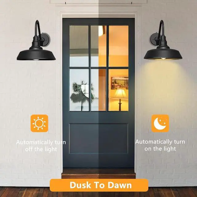 Alt view image 6 of 7 - 21 Inch Large Gooseneck Barn Light Outdoor, Exterior Black Barn Light with Dusk to Dawn Sensor Waterproof and Rust-Resistant Wall Light for Farmhouse, Porch, Patio, Gooseneck Lighting