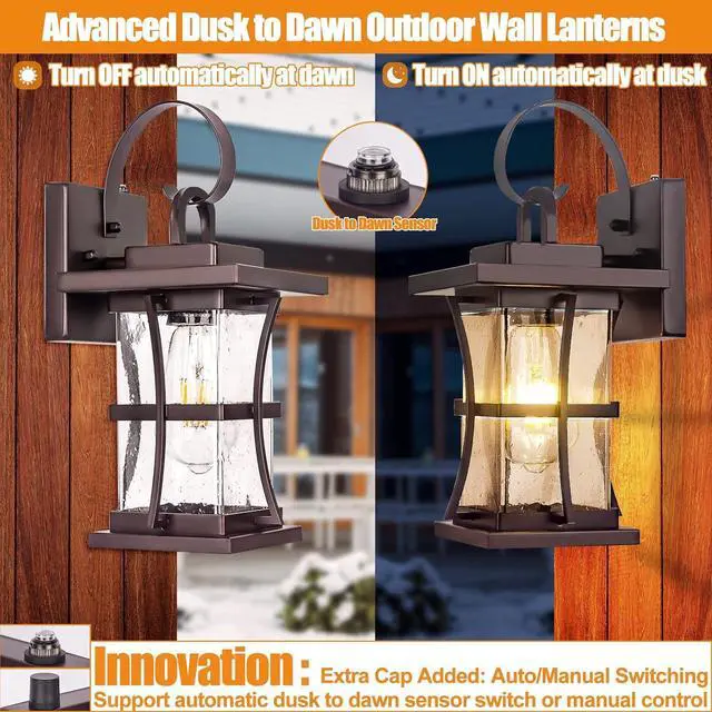Main image of 2-Pack Dusk to Dawn Outdoor Lighting - Oil Rubbed Bronze Exterior Porch Light Fixtures Wall Mount, 100% Anti-Rust Brown Outside Wall Sconce, Waterproof Dusk to Dawn Wall Lights for House Garage