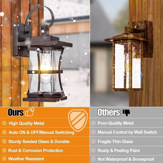 Alt view image 5 of 7 - 2-Pack Dusk to Dawn Outdoor Lighting - Oil Rubbed Bronze Exterior Porch Light Fixtures Wall Mount, 100% Anti-Rust Brown Outside Wall Sconce, Waterproof Dusk to Dawn Wall Lights for House Garage