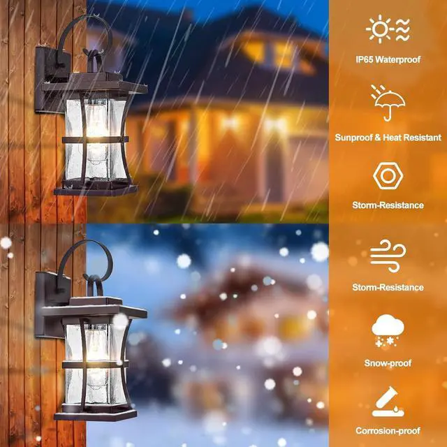 Alt view image 3 of 7 - 2-Pack Dusk to Dawn Outdoor Lighting - Oil Rubbed Bronze Exterior Porch Light Fixtures Wall Mount, 100% Anti-Rust Brown Outside Wall Sconce, Waterproof Dusk to Dawn Wall Lights for House Garage