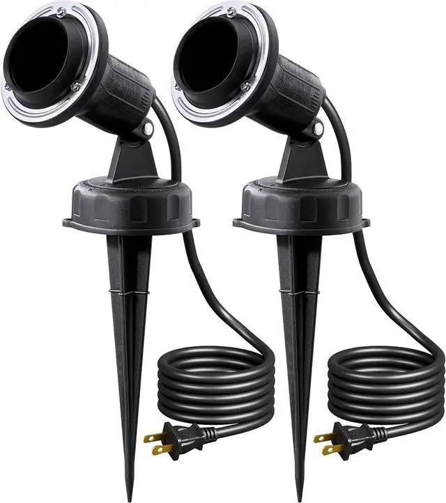 Main image of EDISHINE 120V Spotlights Outdoor Halloween, Plug in LED Flood Lights, Waterproof Landscape Lights Socket, 6FT Cord, E26 Base, Max150W PAR38 Bulb (Not Included), 180° Adjustable Head, UL Listed, 2Pack