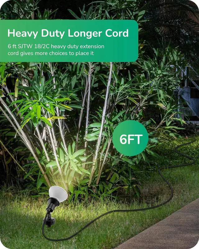 Alt view image 2 of 7 - EDISHINE 120V Spotlights Outdoor Halloween, Plug in LED Flood Lights, Waterproof Landscape Lights Socket, 6FT Cord, E26 Base, Max150W PAR38 Bulb (Not Included), 180° Adjustable Head, UL Listed, 2Pack