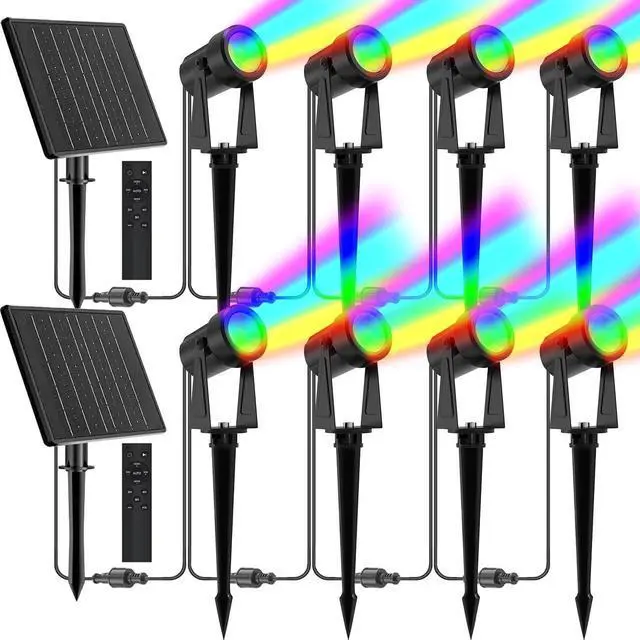 Main image of ZYAN Solar Powered Landscape Spotlights Outdoor Waterproof IP65, RGBW Colored Spotlights for Garden Yard, Auto On/Off Remoto Control Spot Lights for Plant, Tree, Patio, Path, Lawn, Wall (8 Pack)