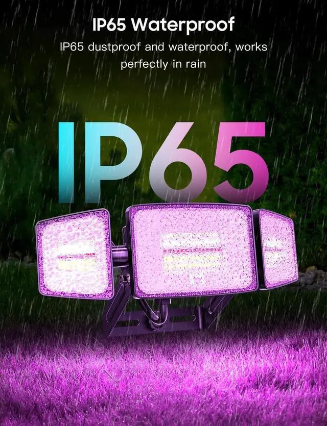 Alt view image 5 of 7 - Onforu Outdoor Flood Lights 50W, 3 Head RGBW Multicolor Outdoor Flood Lights with 2700K Warm White, Color Changing Flood Light with Remote Control, IP65 for Garden, Yard