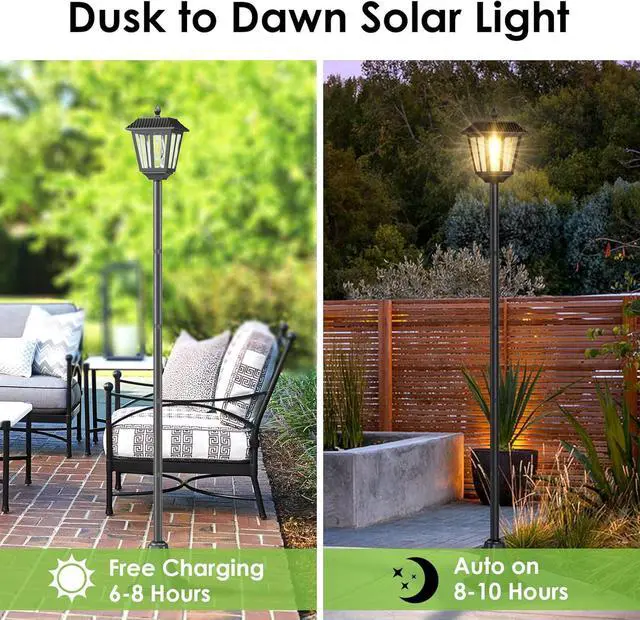 Alt view image 2 of 7 - 68" Solar Lamp Post Lights 2Pack, Outdoor Post Lights Waterproof, Pole Lights Outdoor, Decorative Lamp for Garden, Patio, Lawn, Pathway, Driveway, Front/Back Door, Warm White (2)