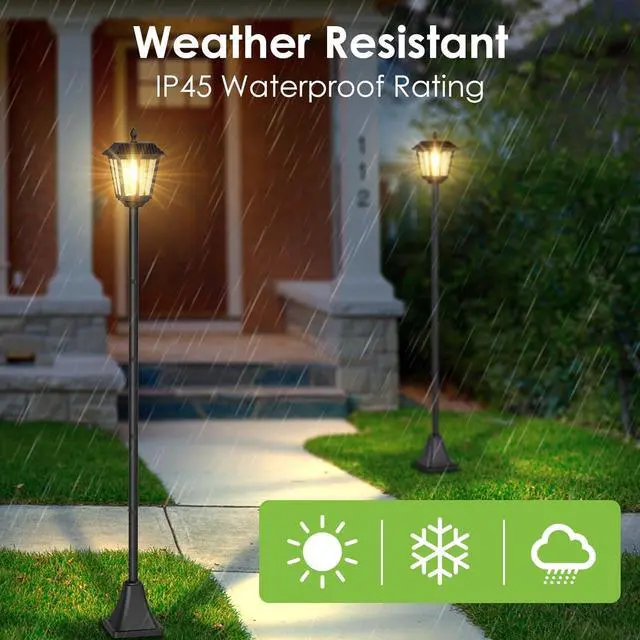 Alt view image 4 of 7 - 68" Solar Lamp Post Lights 2Pack, Outdoor Post Lights Waterproof, Pole Lights Outdoor, Decorative Lamp for Garden, Patio, Lawn, Pathway, Driveway, Front/Back Door, Warm White (2)