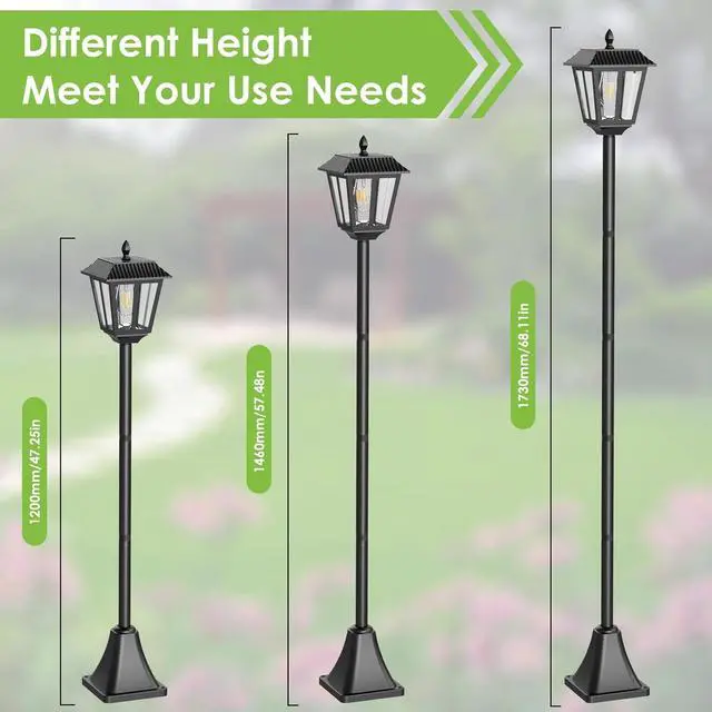 Alt view image 6 of 7 - 68" Solar Lamp Post Lights 2Pack, Outdoor Post Lights Waterproof, Pole Lights Outdoor, Decorative Lamp for Garden, Patio, Lawn, Pathway, Driveway, Front/Back Door, Warm White (2)