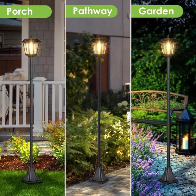 Alt view image 7 of 7 - 68" Solar Lamp Post Lights 2Pack, Outdoor Post Lights Waterproof, Pole Lights Outdoor, Decorative Lamp for Garden, Patio, Lawn, Pathway, Driveway, Front/Back Door, Warm White (2)
