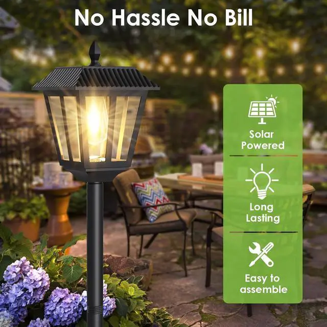 Alt view image 5 of 7 - 68" Solar Lamp Post Lights 2Pack, Outdoor Post Lights Waterproof, Pole Lights Outdoor, Decorative Lamp for Garden, Patio, Lawn, Pathway, Driveway, Front/Back Door, Warm White (2)